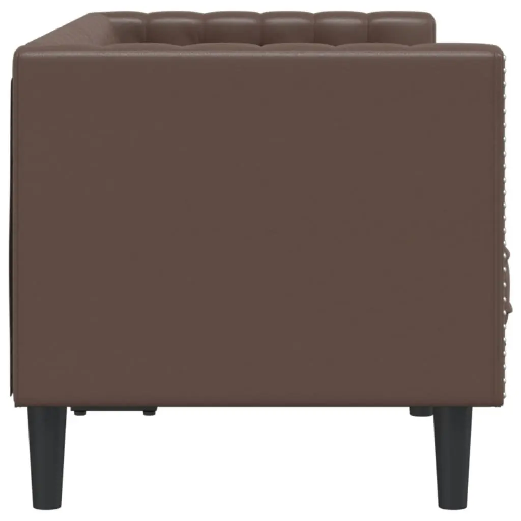 Chesterfield Sofa 2-Seater Button Tufted Faux Leather Brown