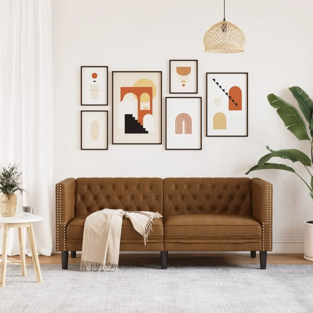 Chesterfield Sofa 2-Seater Brown Faux Suede Leather Button Tufted Armchair