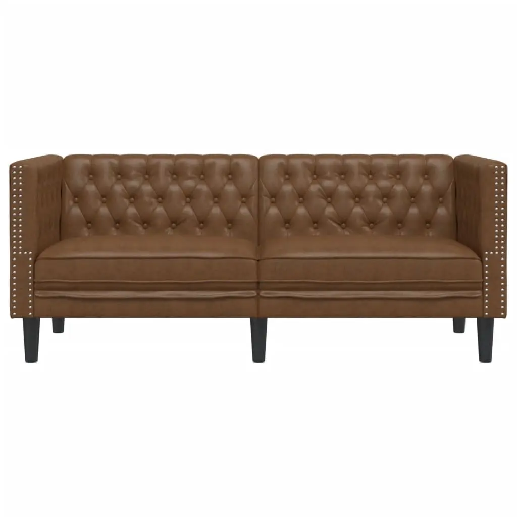 Chesterfield Sofa 2-Seater Brown Faux Suede Leather Button Tufted Armchair