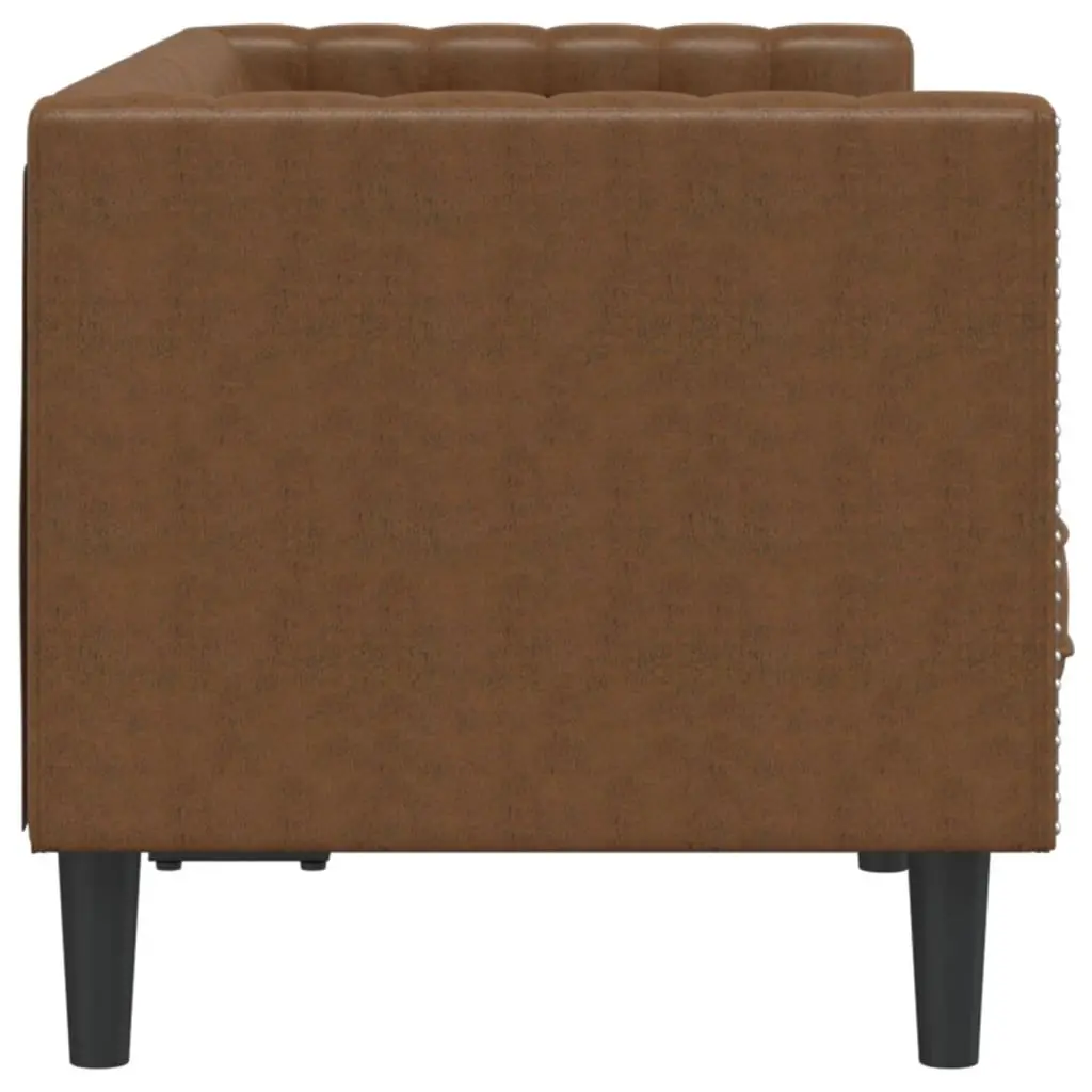 Chesterfield Sofa 2-Seater Brown Faux Suede Leather Button Tufted Armchair