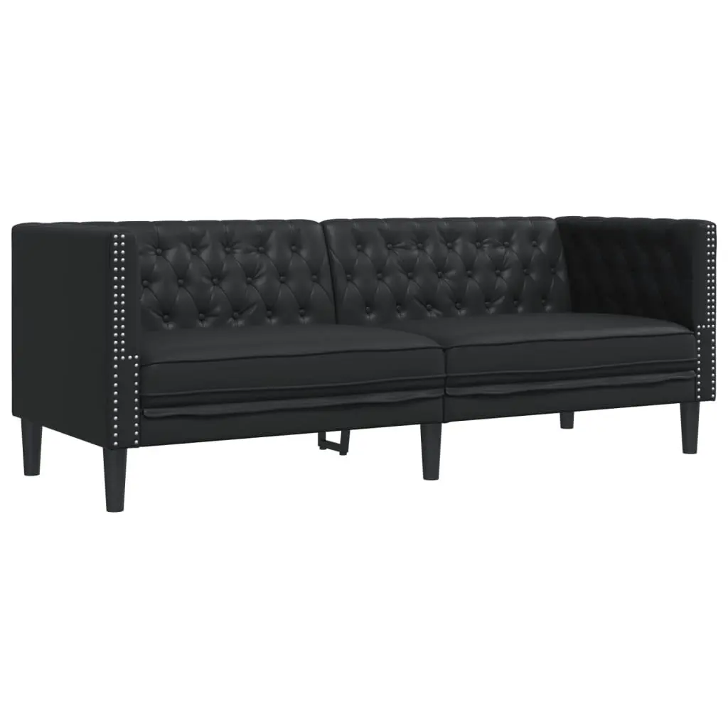 Chesterfield Sofa 3-Seater Living Room Black Faux Leather Button Tufted