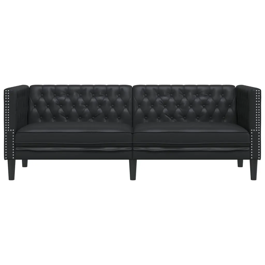 Chesterfield Sofa 3-Seater Living Room Black Faux Leather Button Tufted