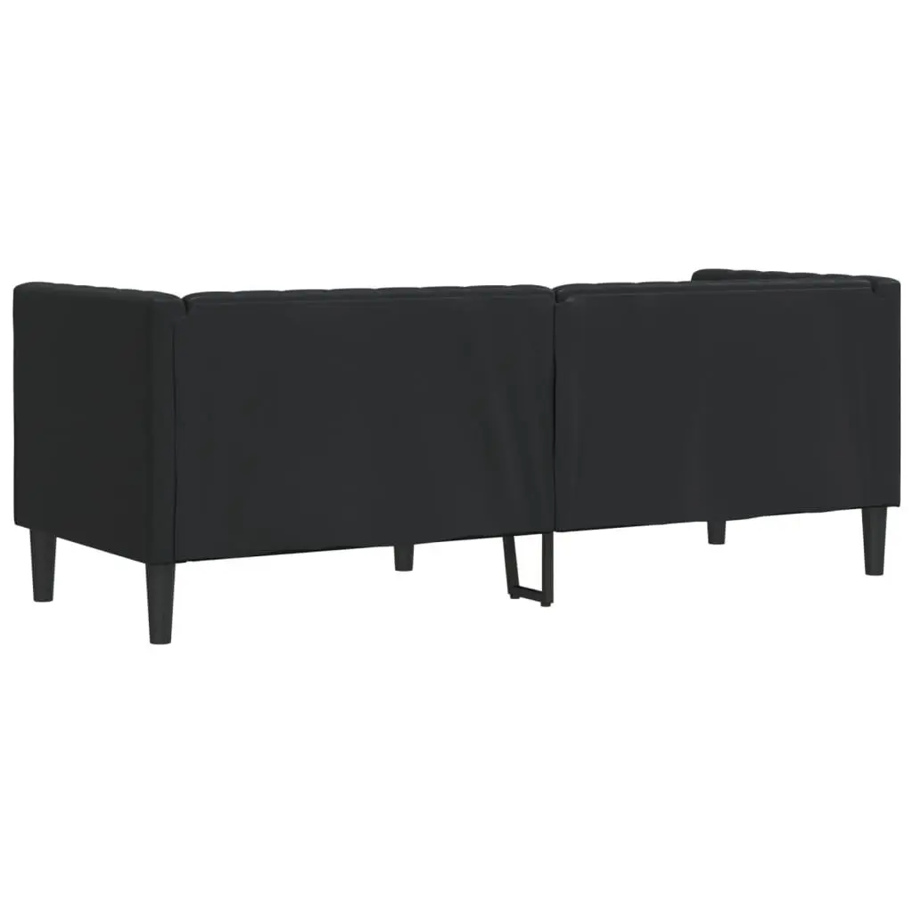 Chesterfield Sofa 3-Seater Living Room Black Faux Leather Button Tufted