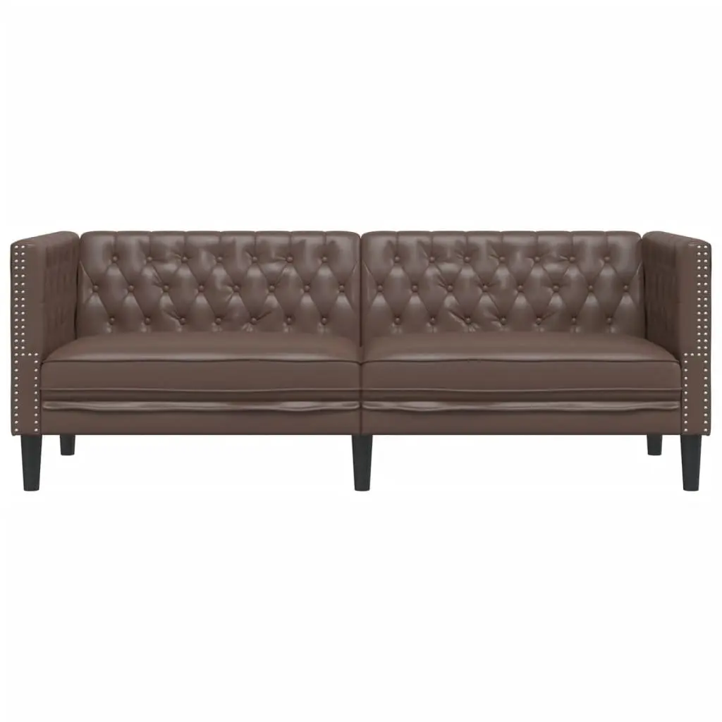3-Seater Chesterfield Sofa Brown Faux Leather Button Tufted Living Room Couch