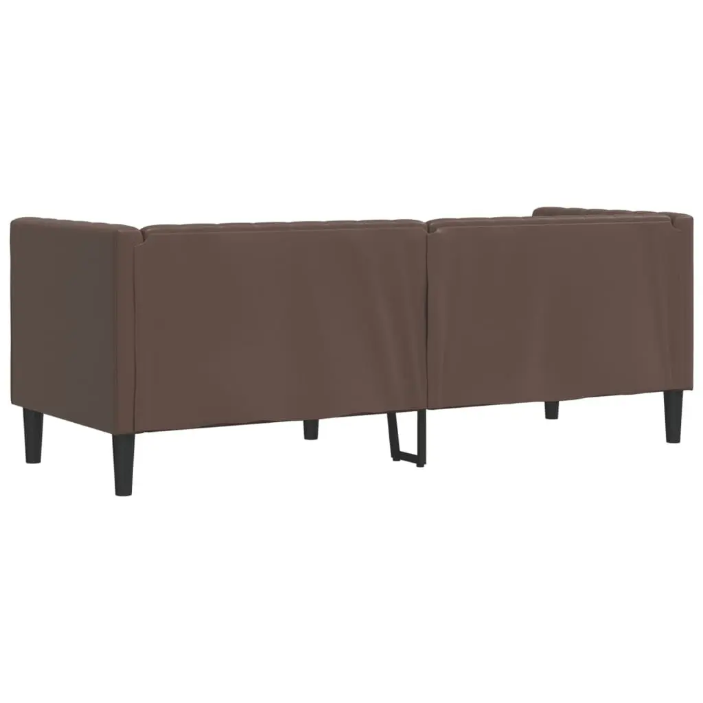 3-Seater Chesterfield Sofa Brown Faux Leather Button Tufted Living Room Couch