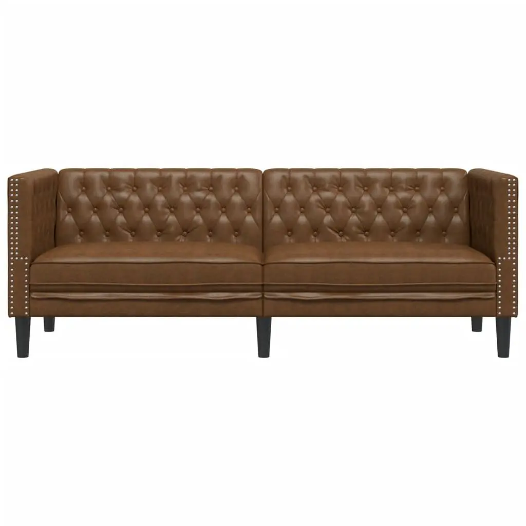 3-Seater Sofa Chesterfield Living Room Furniture Brown Faux Suede Button Tufted