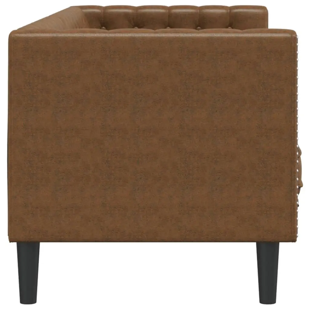 3-Seater Sofa Chesterfield Living Room Furniture Brown Faux Suede Button Tufted