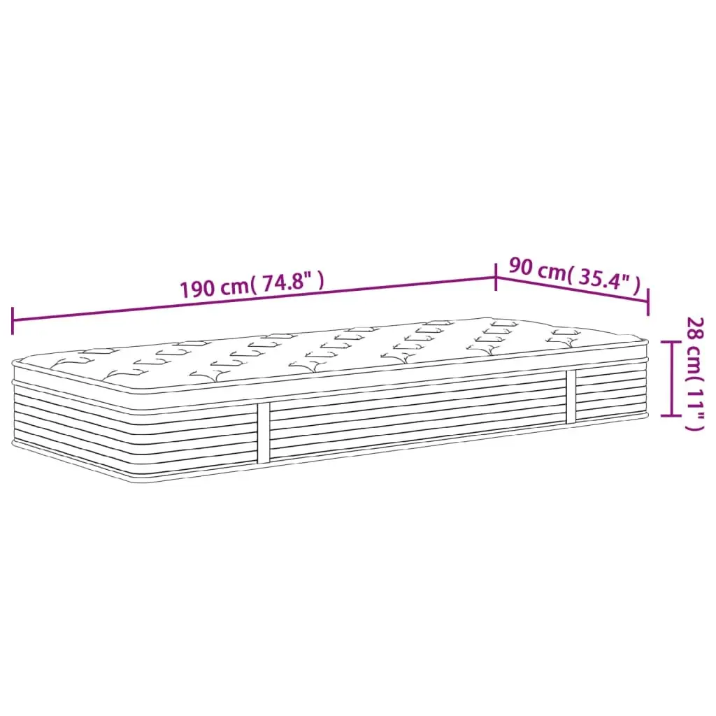 Pocket Spring Mattress Medium 90x190cm Grey Sleep Support 7 Zones