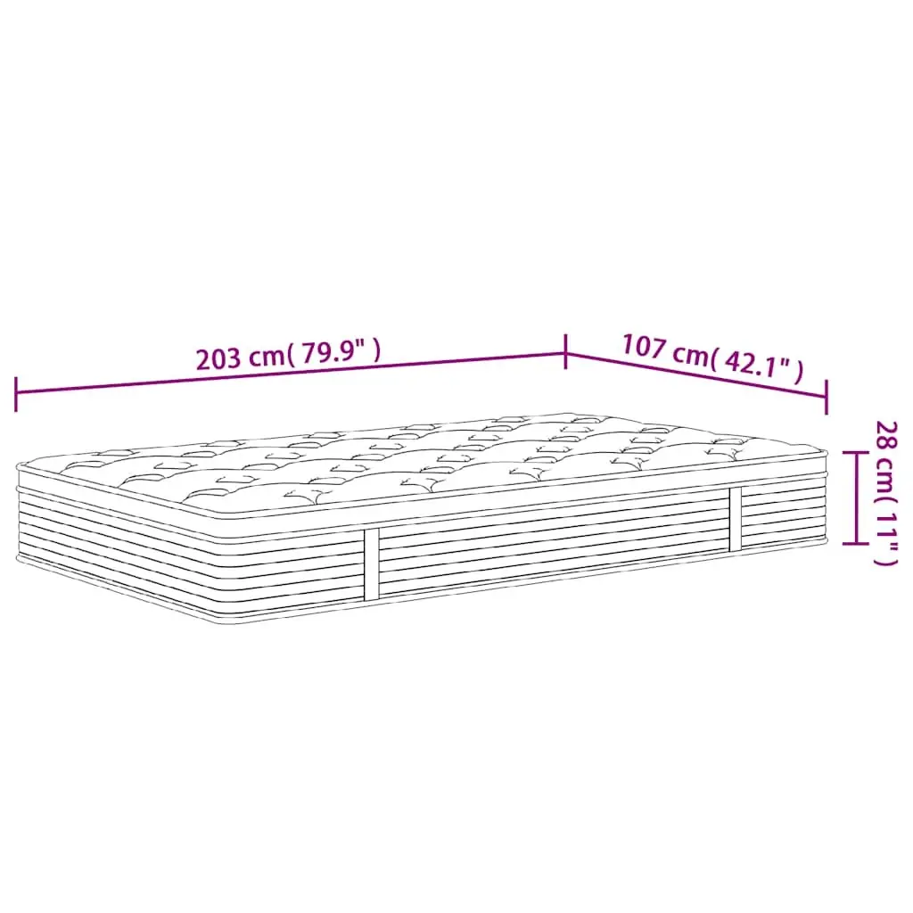 Pocket Spring Mattress Medium Firmness 107x203cm 7-Zone Support Grey