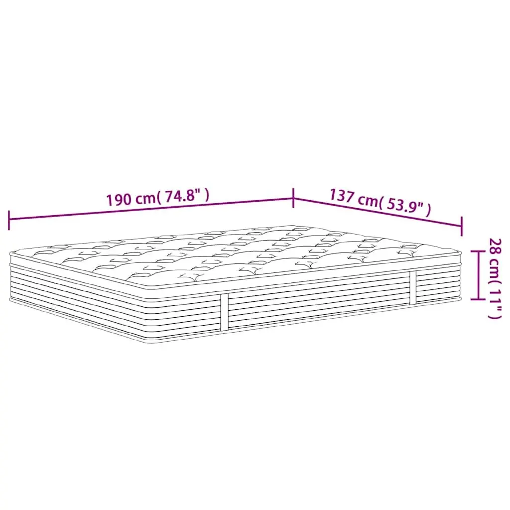 Double Size Pocket Spring Mattress Medium Firm Grey 137x190cm Bedroom Sleep Comfort