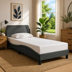Comfortable Grey Bed Frame 90x190 cm with Fabric Headboard