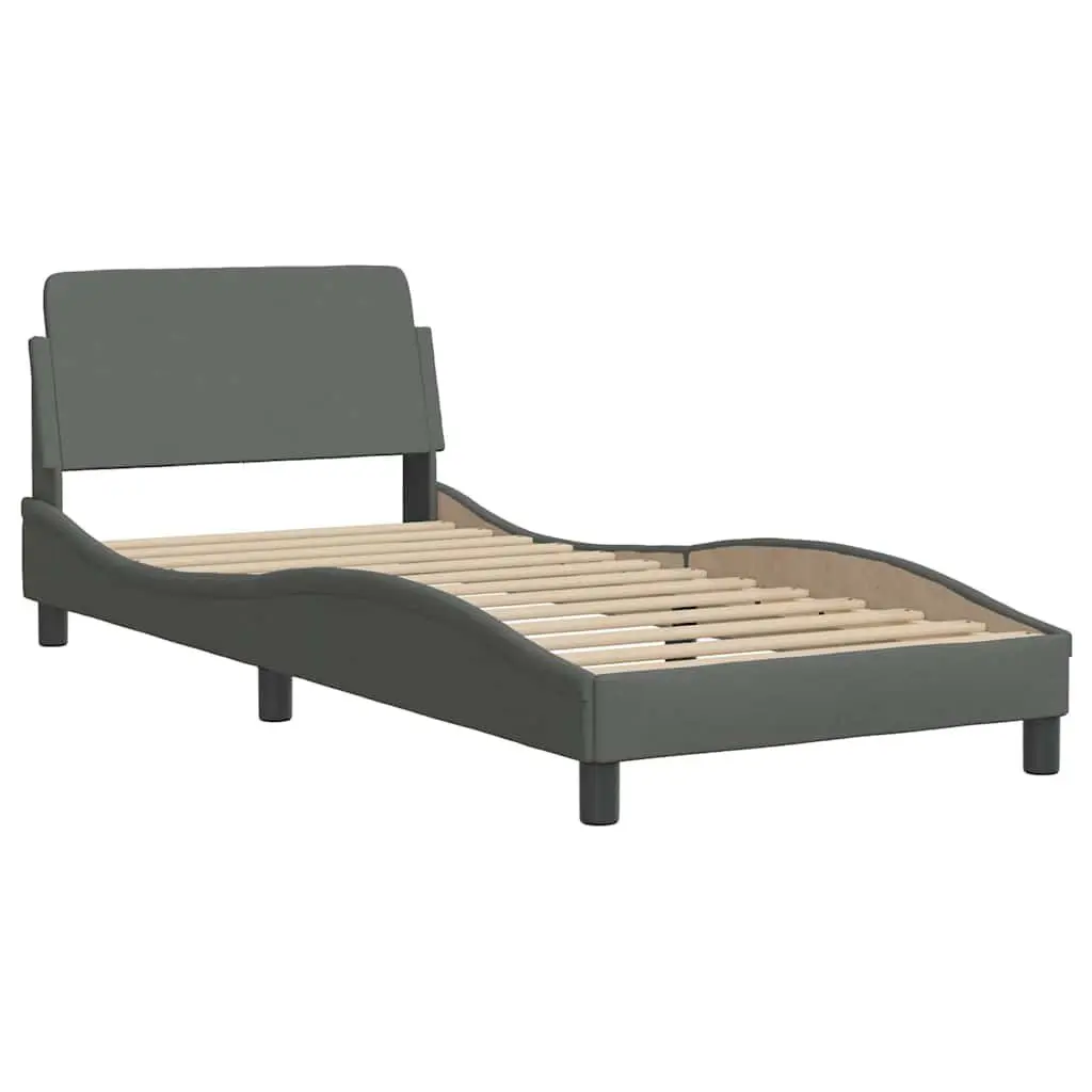 Bed Frame Grey Fabric Headboard 90x190 cm Bedroom Furniture Slats Support
