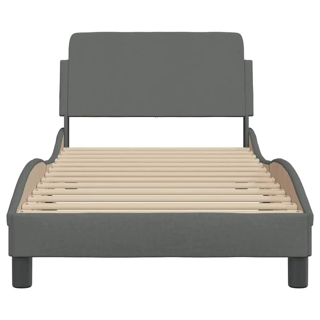 Bed Frame Grey Fabric Headboard 90x190 cm Bedroom Furniture Slats Support