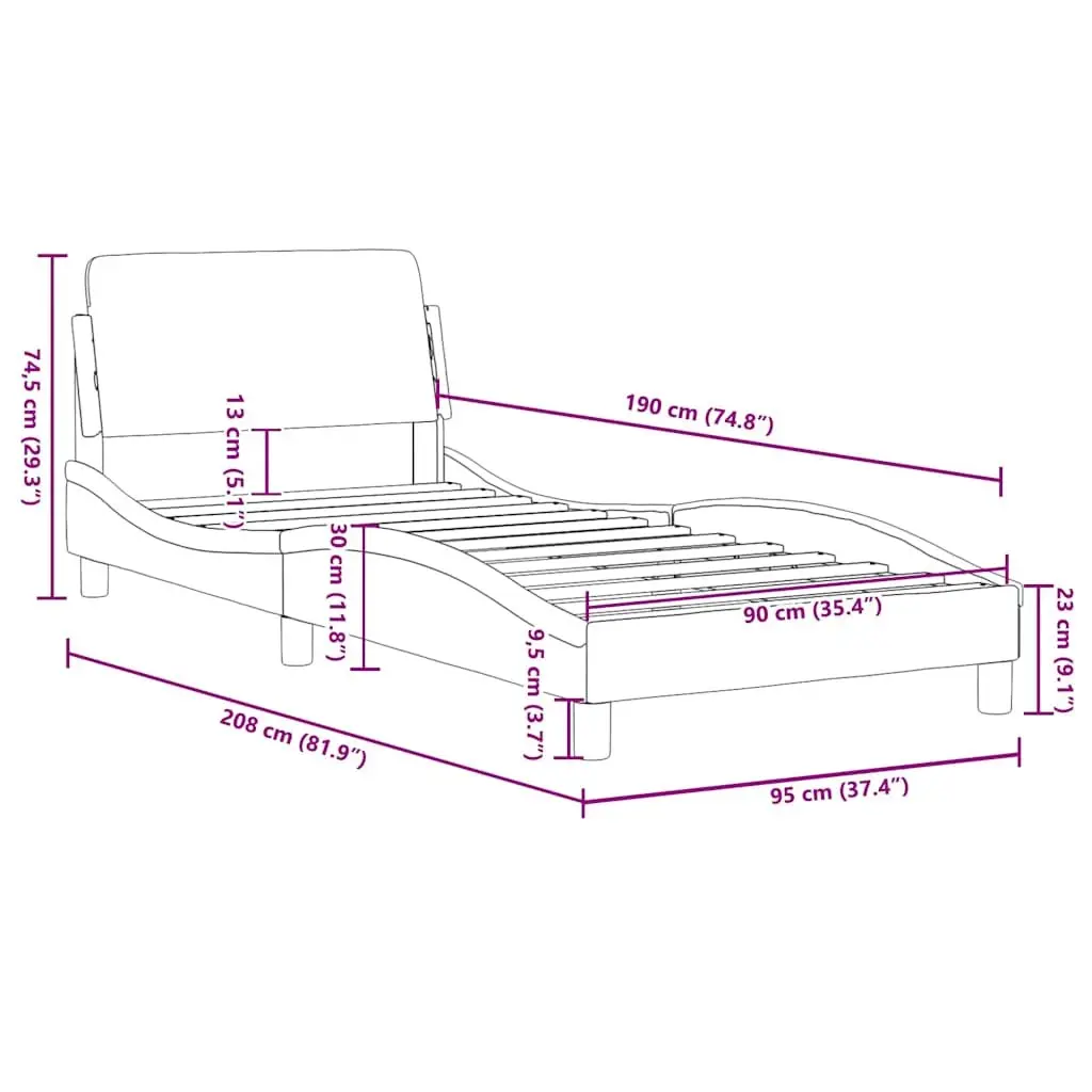 Bed Frame Grey Fabric Headboard 90x190 cm Bedroom Furniture Slats Support