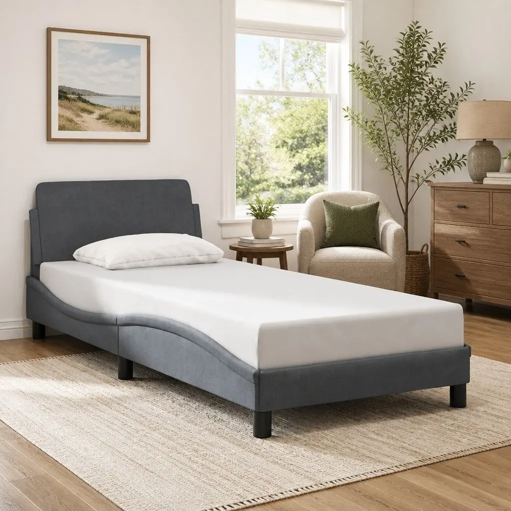 Bed Frame with Headboard Grey 90x190 cm Velvet Upholstered Bedroom Furniture