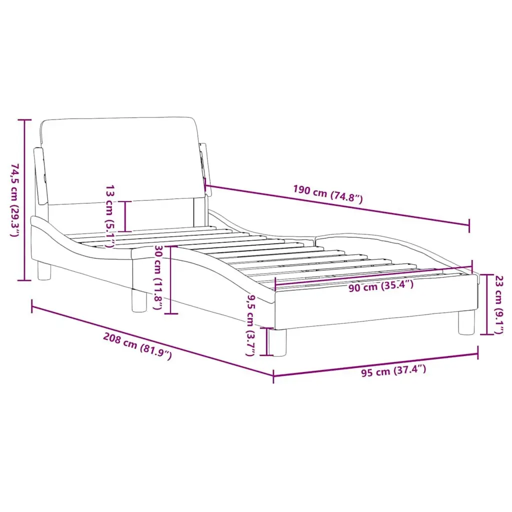 Bed Frame with Headboard Grey 90x190 cm Velvet Upholstered Bedroom Furniture
