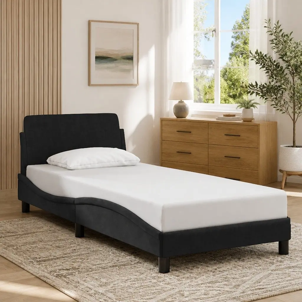 Bed Frame with Headboard Velvet Upholstery 90x190 cm Black