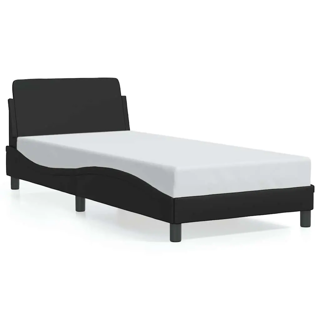Black Bed Frame with Headboard 90x190 cm Faux Leather Modern Bedroom Furniture