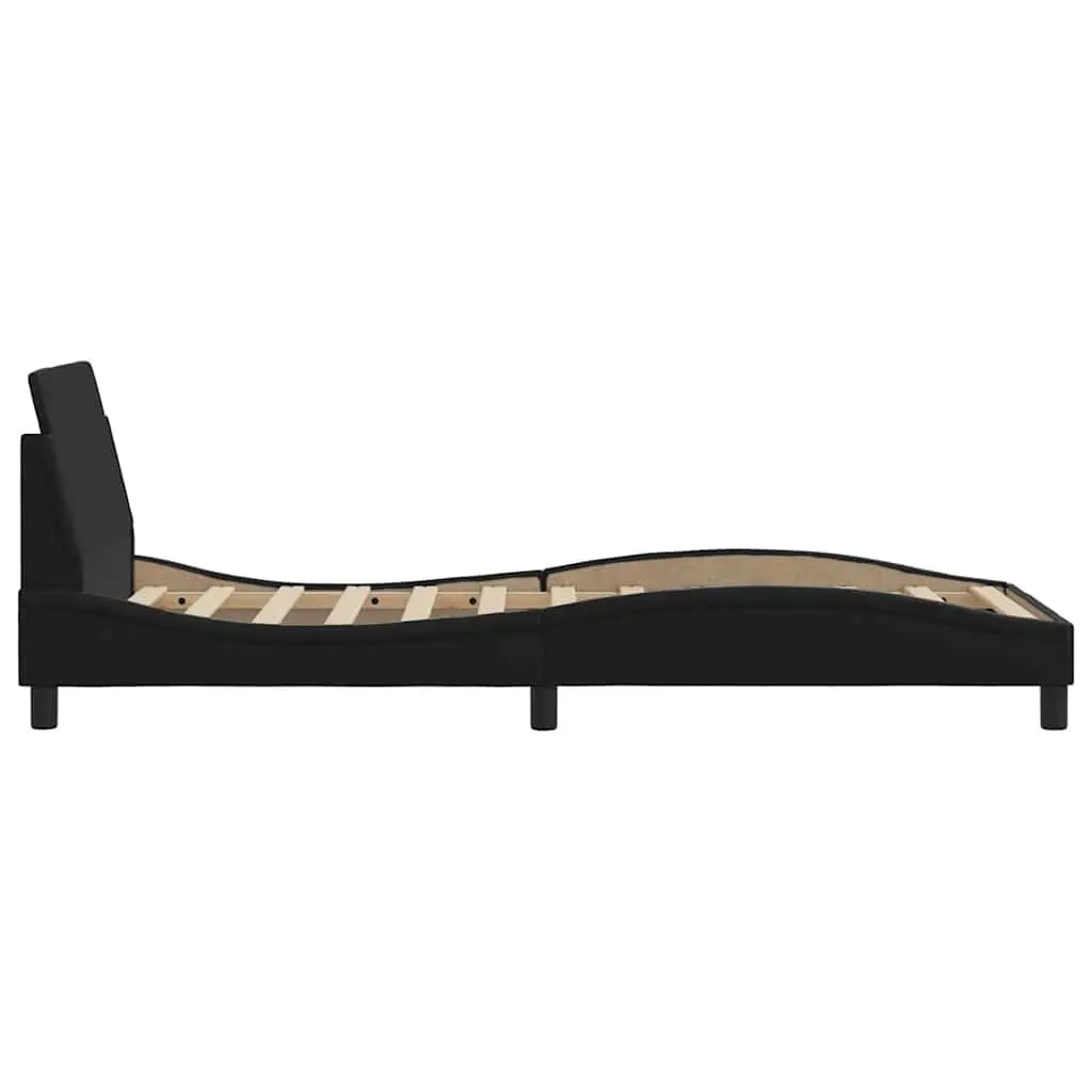 Black Bed Frame with Headboard 90x190 cm Faux Leather Modern Bedroom Furniture