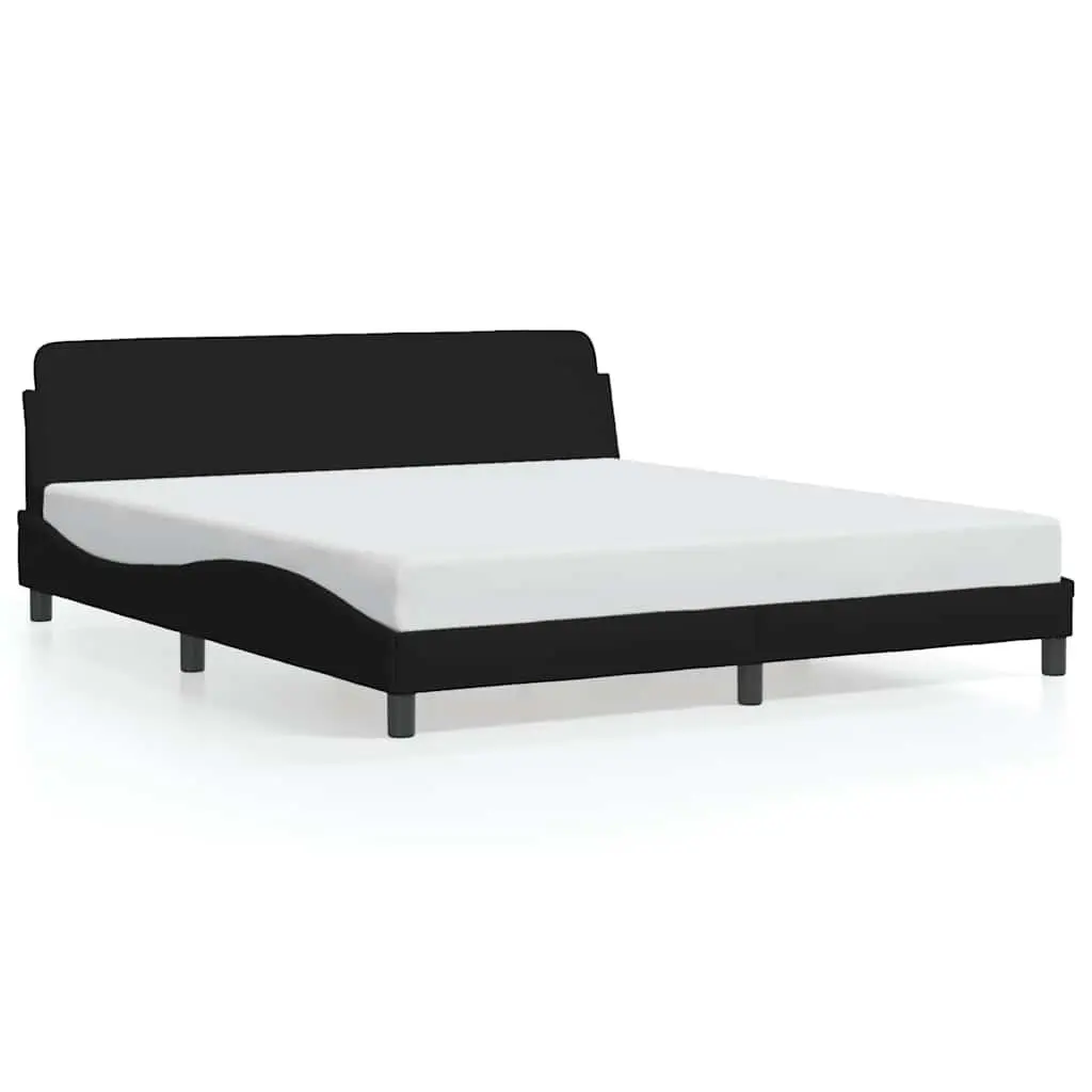 King Bed Frame Black Fabric 180x200 cm with Headboard Plywood Slats