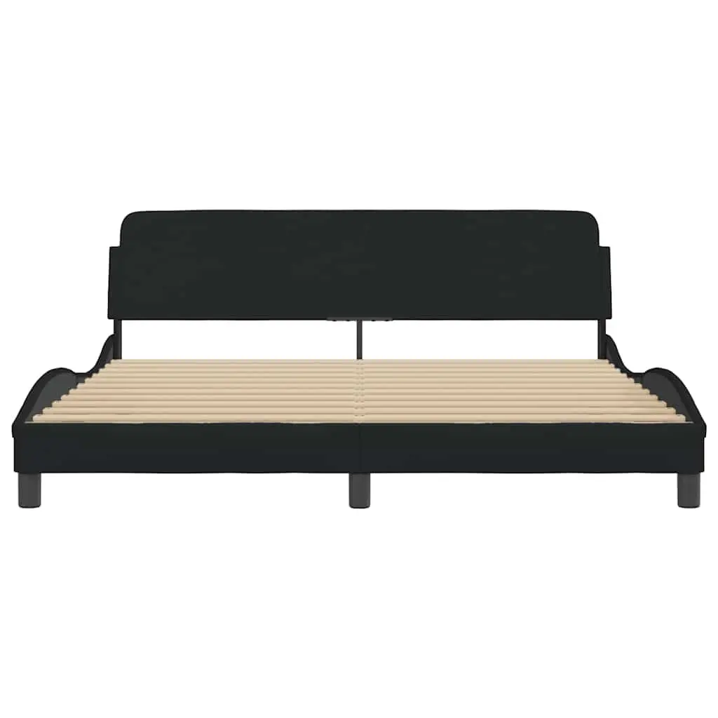 King Bed Frame Black Fabric 180x200 cm with Headboard Plywood Slats