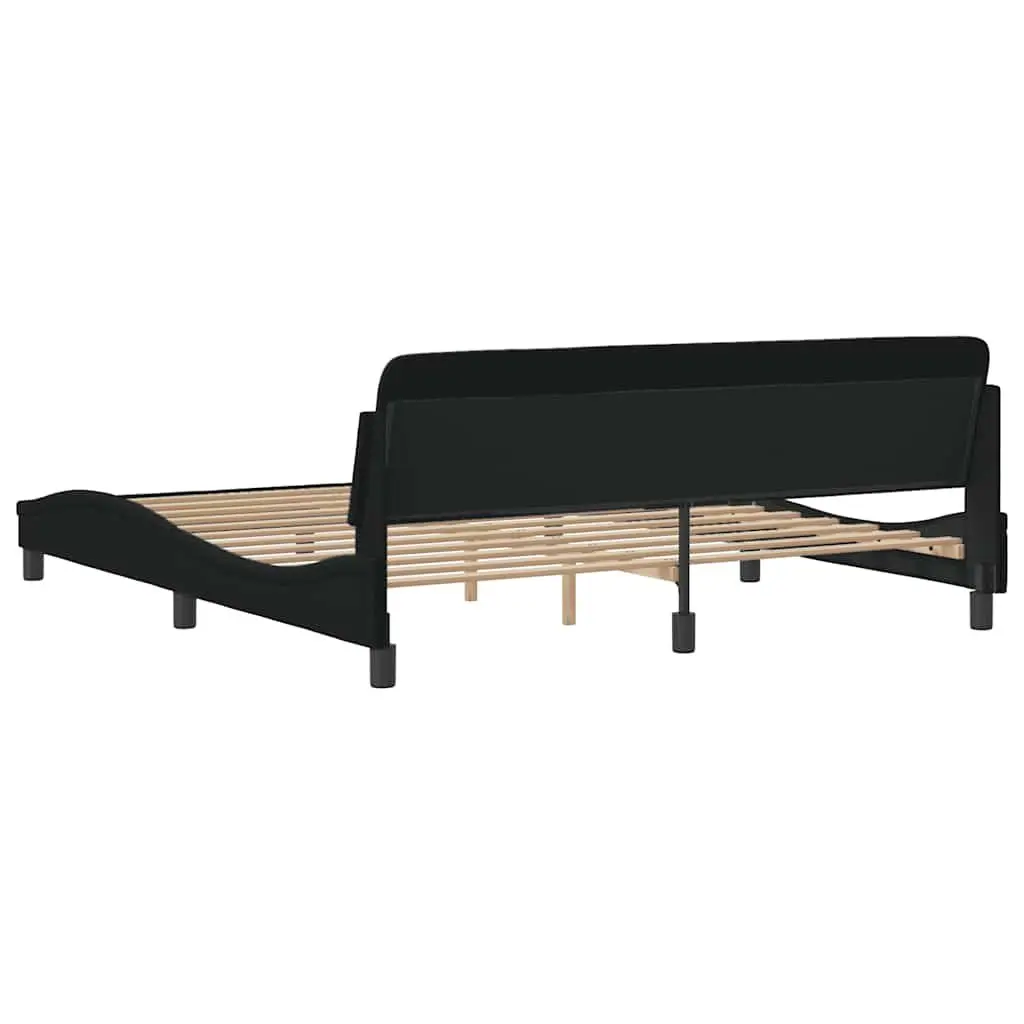 King Bed Frame Black Fabric 180x200 cm with Headboard Plywood Slats