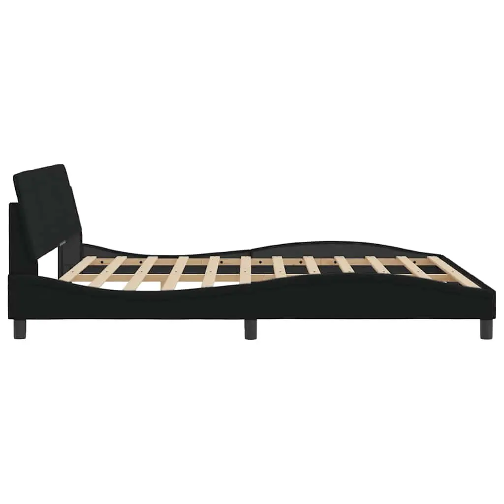 King Bed Frame Black Fabric 180x200 cm with Headboard Plywood Slats