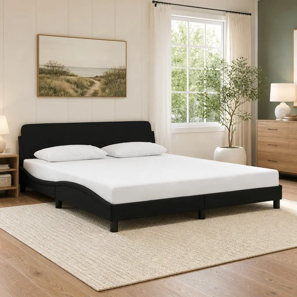 King Bed Frame 180x200 cm Velvet Black Headboard Slat Base