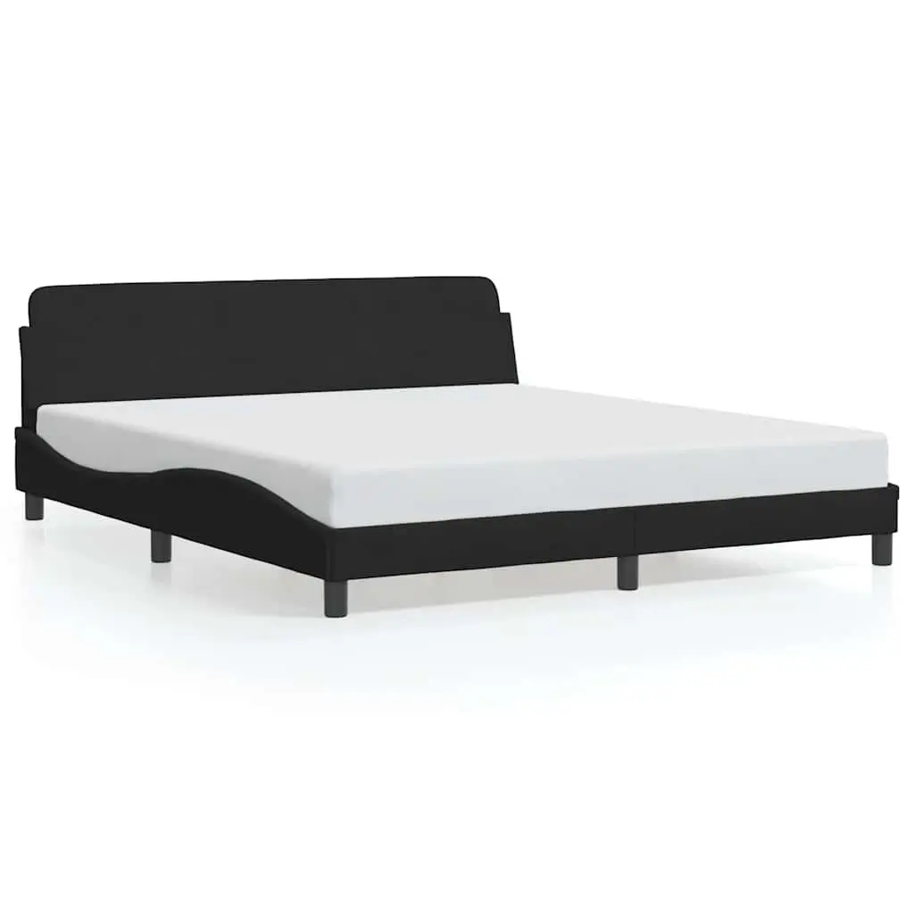 King Bed Frame 180x200 cm Velvet Black Headboard Slat Base