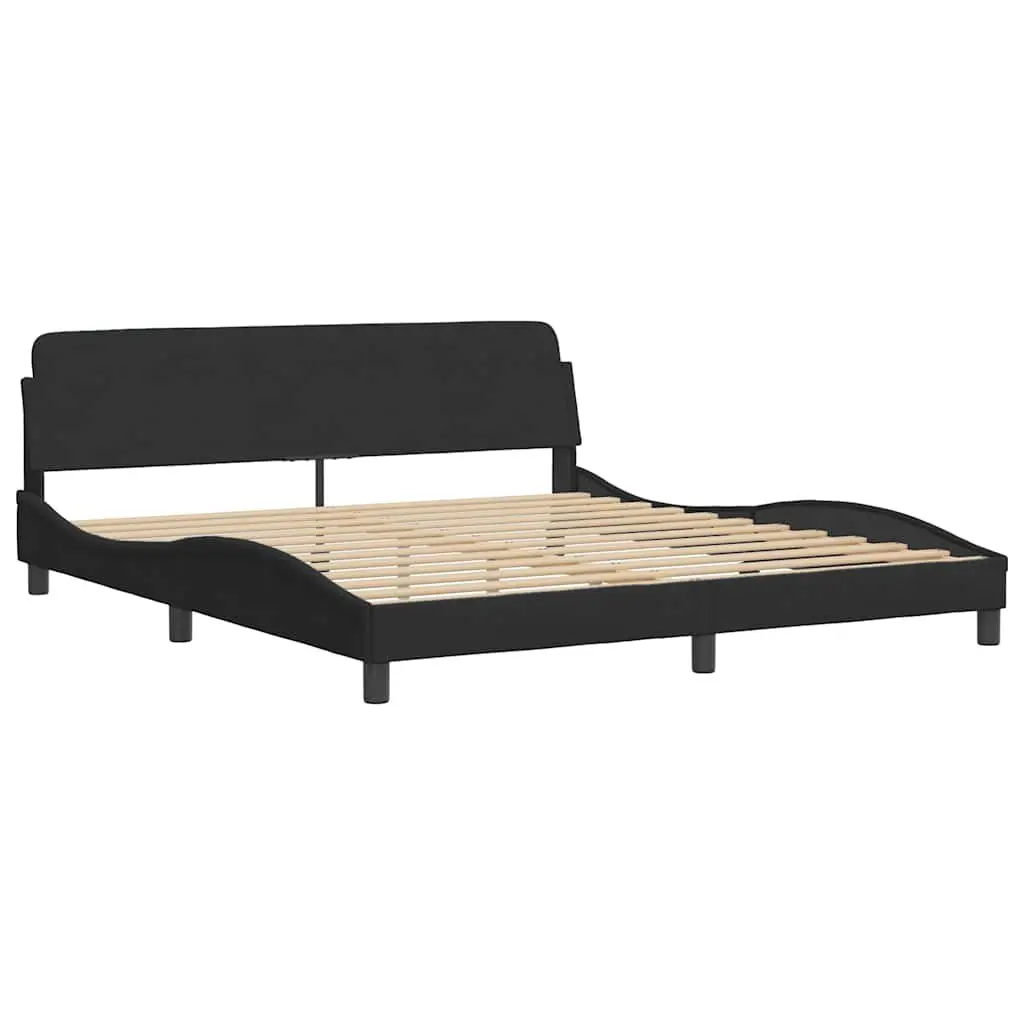 King Bed Frame 180x200 cm Velvet Black Headboard Slat Base
