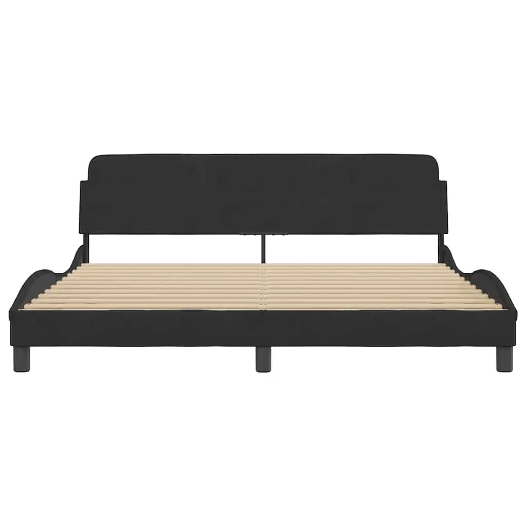 King Bed Frame 180x200 cm Velvet Black Headboard Slat Base