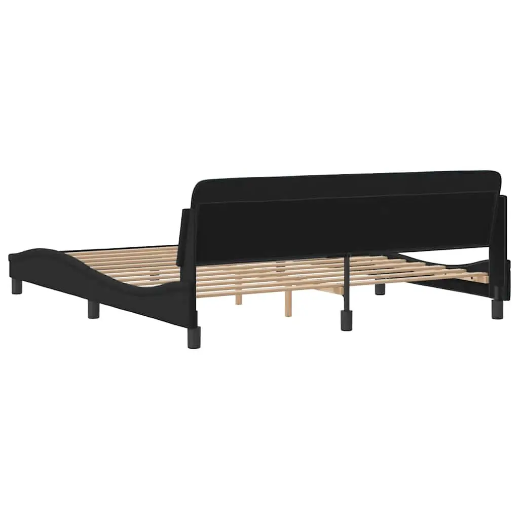King Bed Frame 180x200 cm Velvet Black Headboard Slat Base
