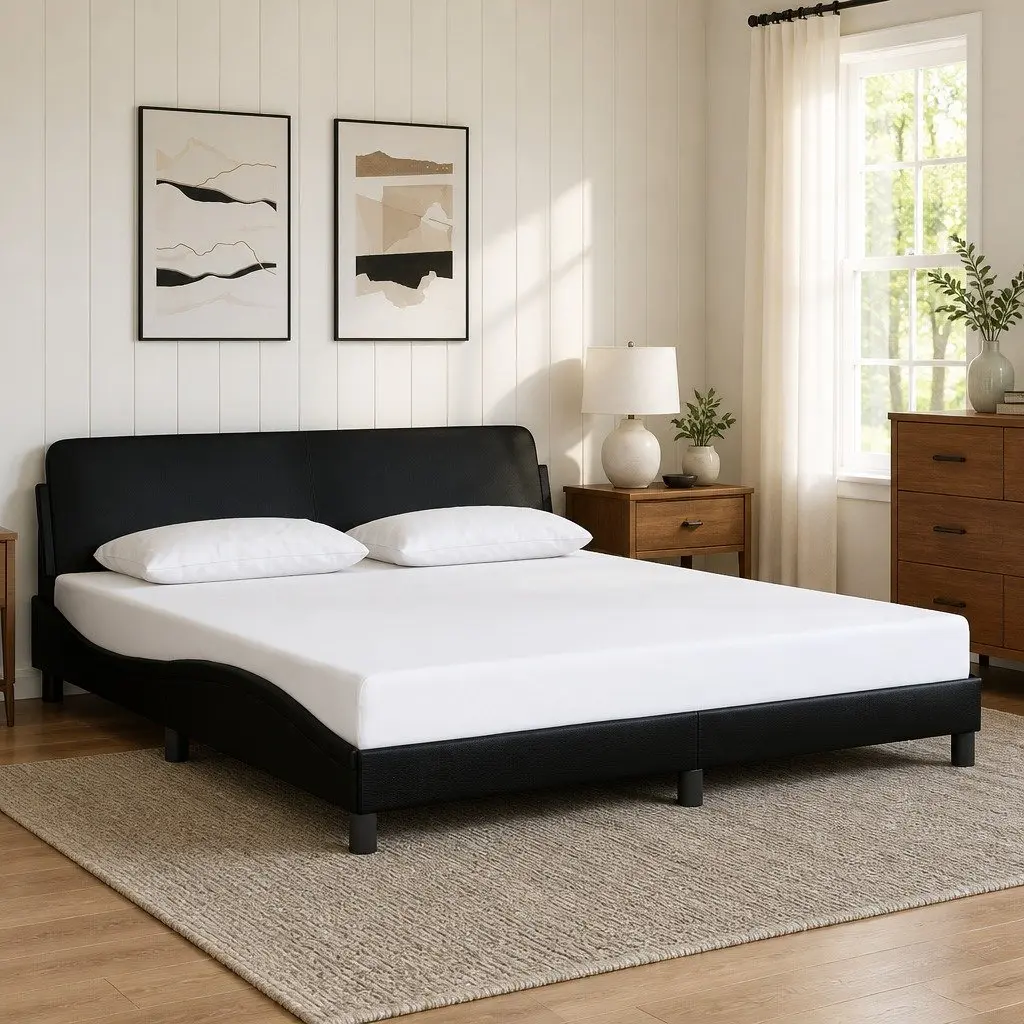 Bed Frame King Size Black Faux Leather 180x200 cm Headboard