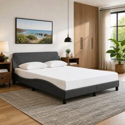 Value-Driven Double Bed Frame with Grey Fabric Headboard