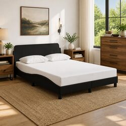 Comfortable Black Fabric Double Bed Frame with Supportive Headboard