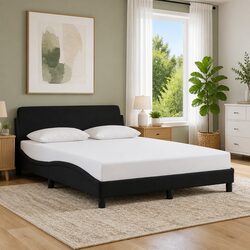 Practical Black Double Bed Frame 137x190 cm with Soft Velvet Headboard