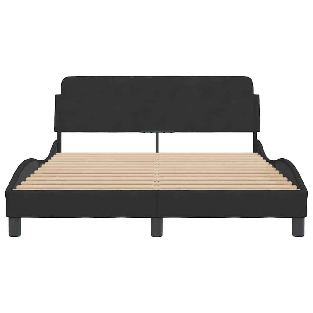Black Double Bed Frame 137x190 cm with Soft Velvet Headboard