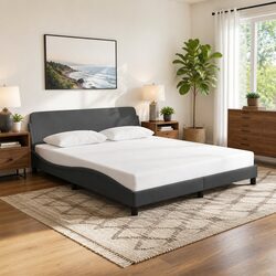 Practical Queen Bed Frame with Dark Grey Fabric Upholstery