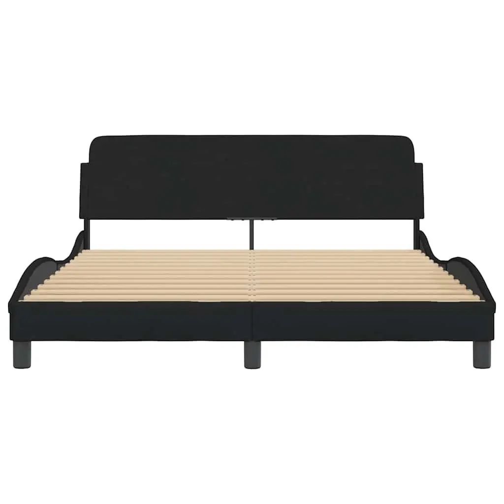 Queen Bed Frame Black Fabric Headboard Bedroom Furniture with Plywood Slats