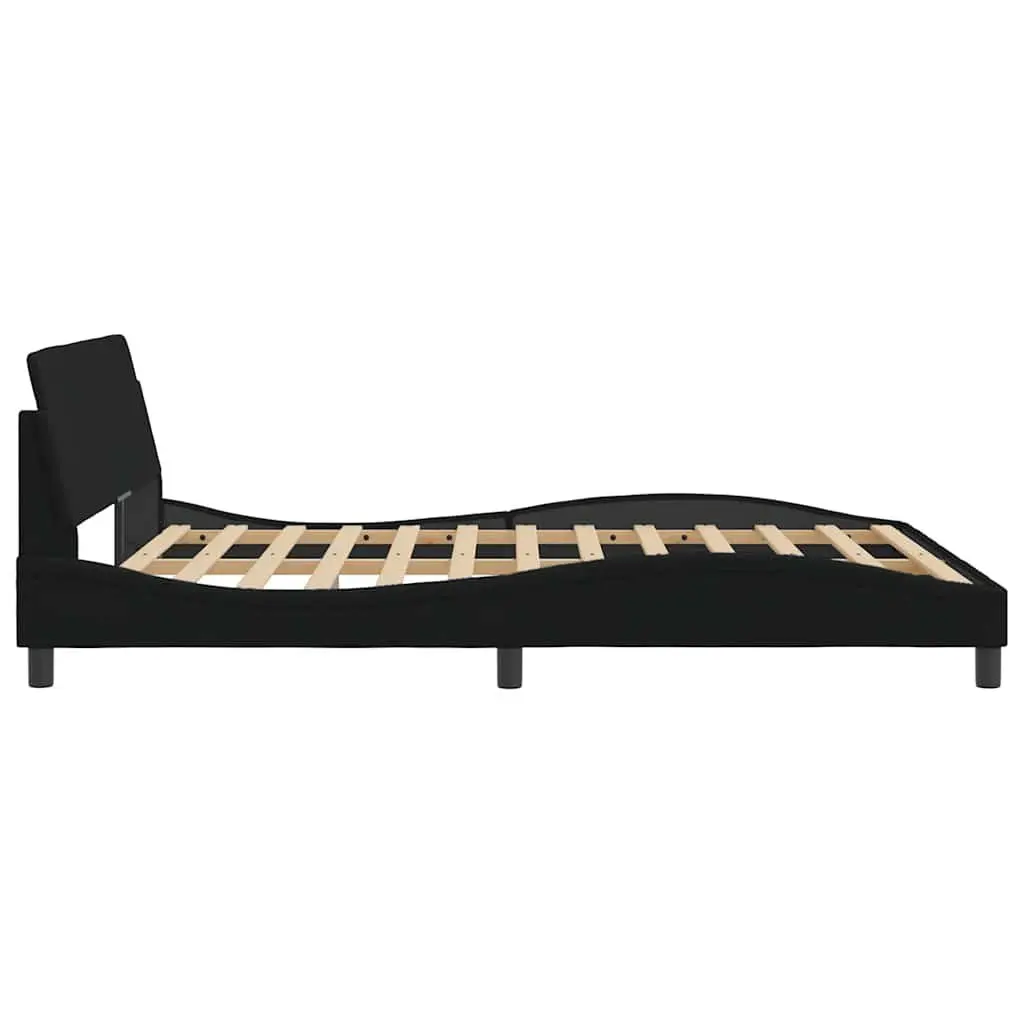 Queen Bed Frame Black Fabric Headboard Bedroom Furniture with Plywood Slats