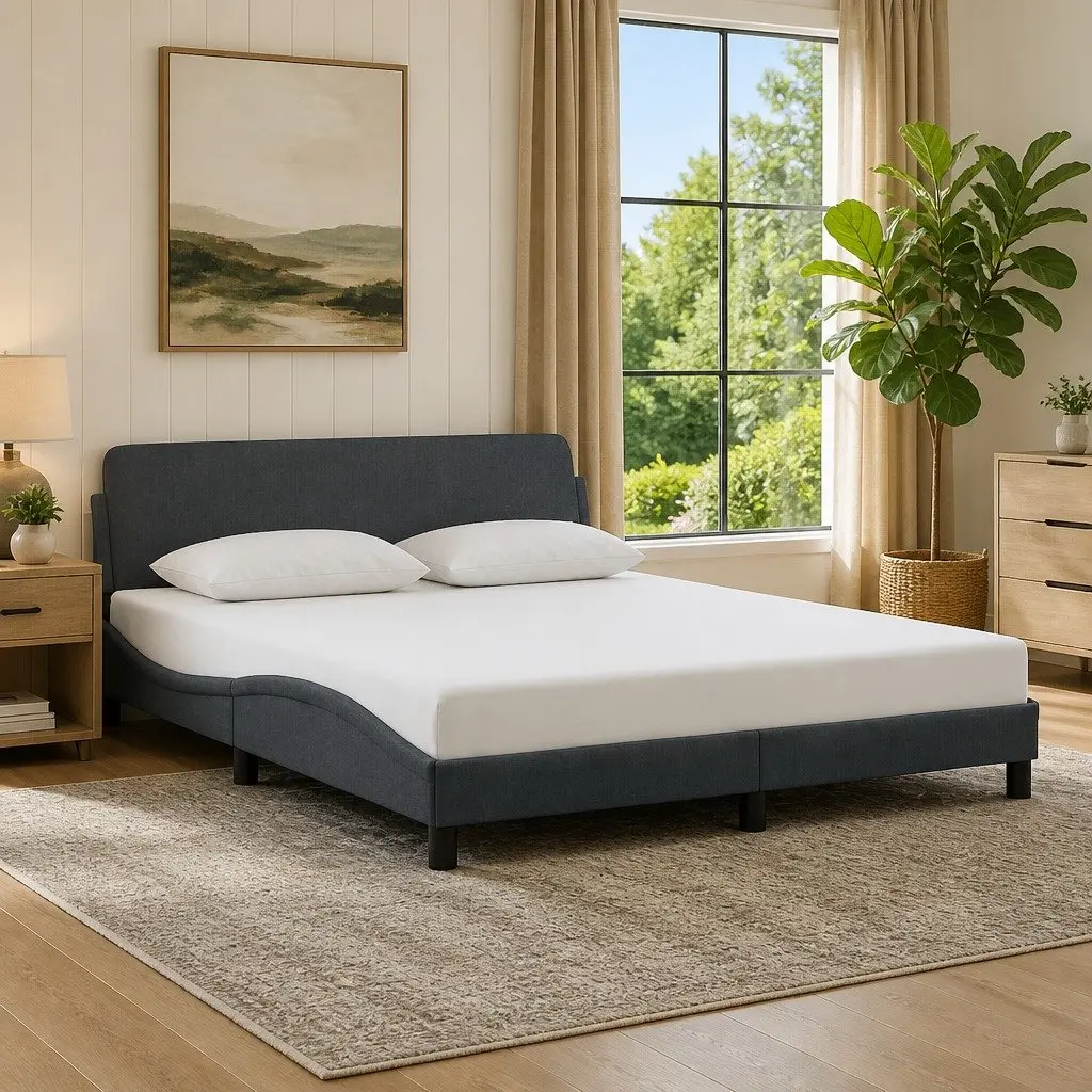 Queen Bed Frame with Grey Velvet Headboard