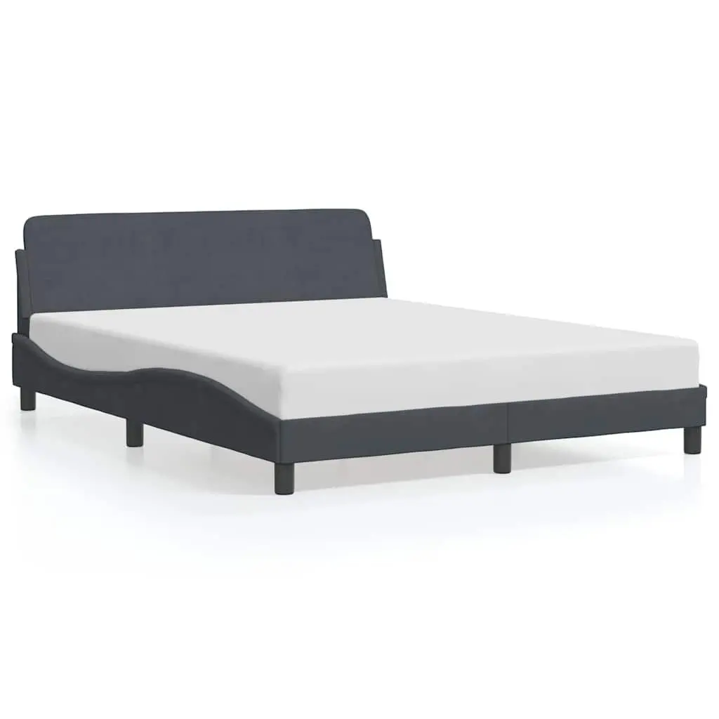 Queen Bed Frame with Grey Velvet Headboard