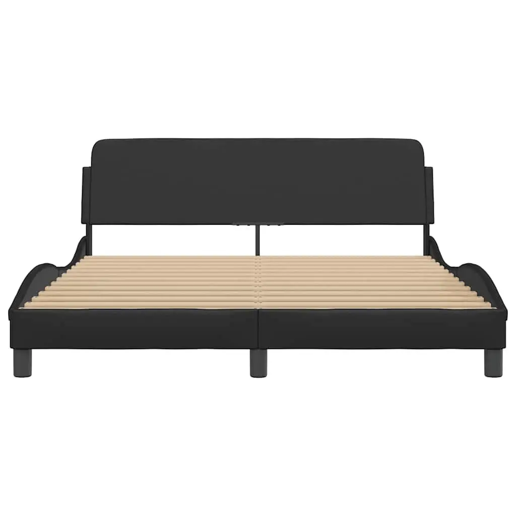 Queen Bed Frame Black Faux Leather 152x203 cm Bedroom Furniture