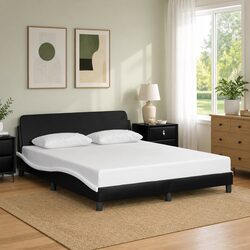 Warm Black Faux Leather Queen Bed Frame with Headboard