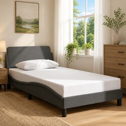 King Single Bed Frame with Headboard Dark Grey Fabric Bedroom Furniture