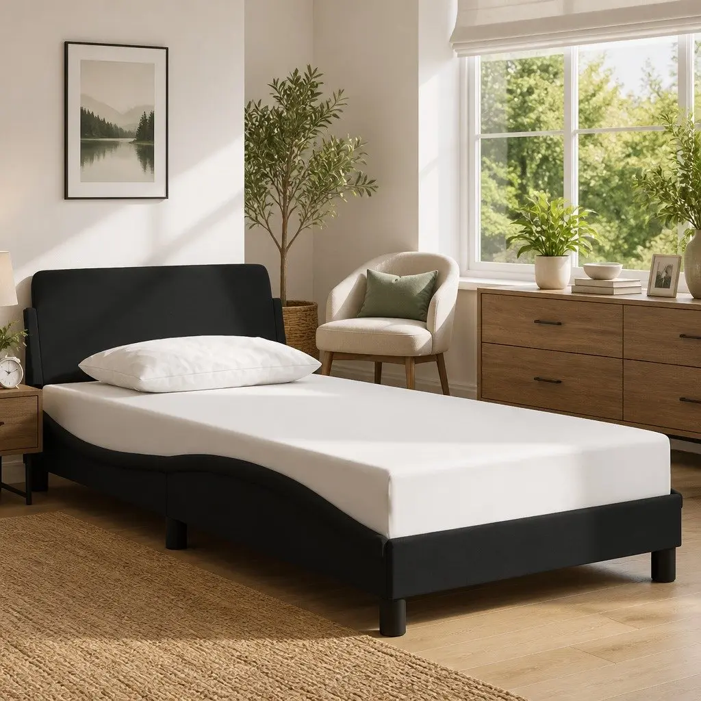 Black King Single Bed Frame with Padded Headboard
