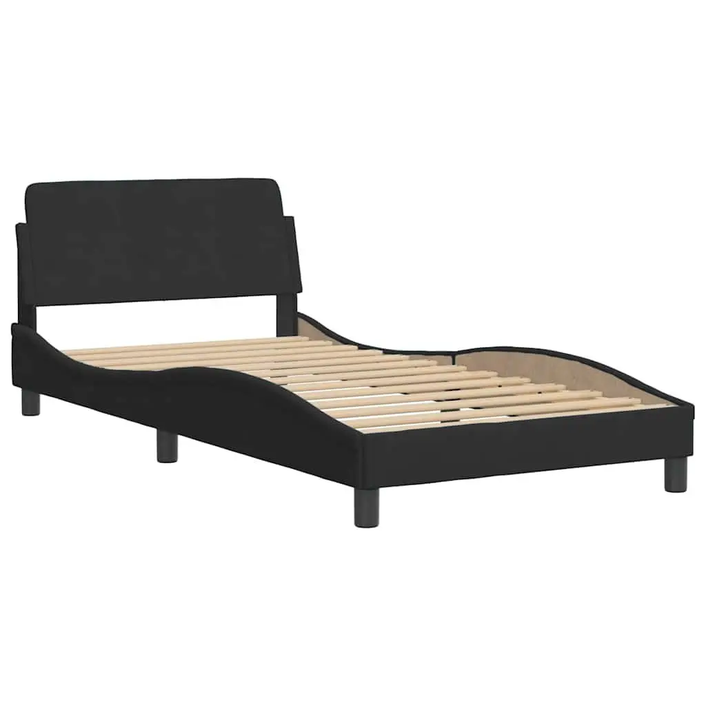 King Single Bed Frame Black Velvet Headboard Upholstered Modern Bedroom