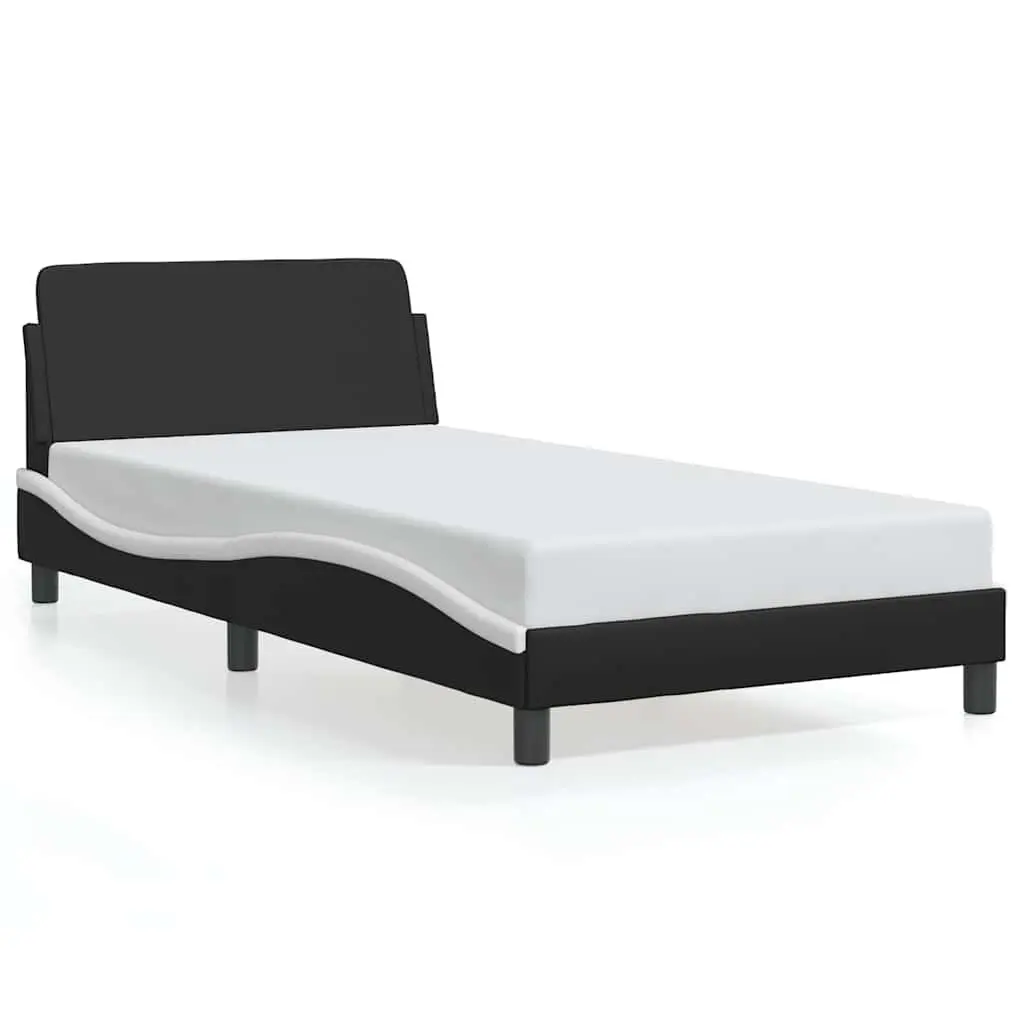 Bed Frame King Single Faux Leather Black White Bedroom Furniture 107 x 203 cm