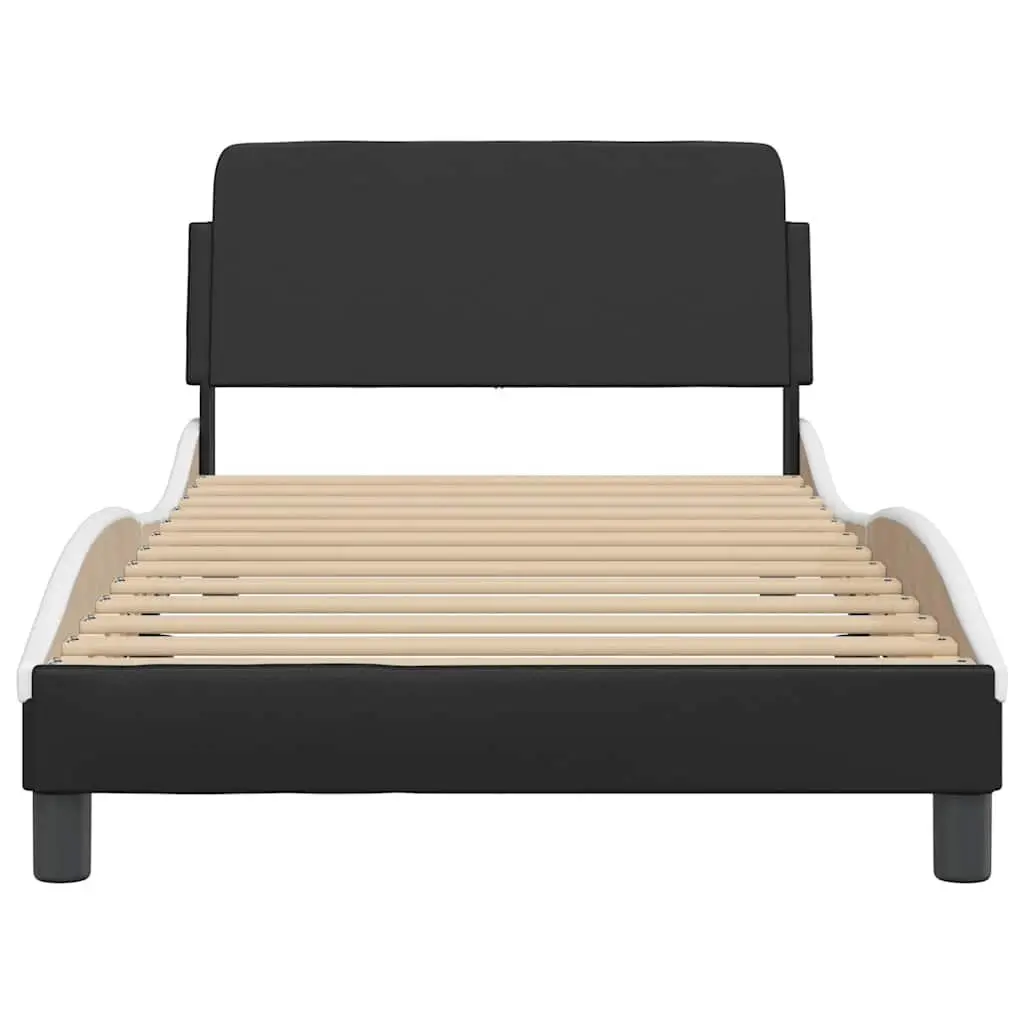 Bed Frame King Single Faux Leather Black White Bedroom Furniture 107 x 203 cm