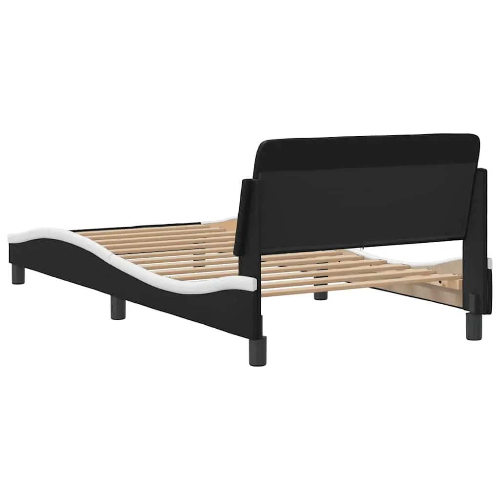 Bed Frame King Single Faux Leather Black White Bedroom Furniture 107 x 203 cm